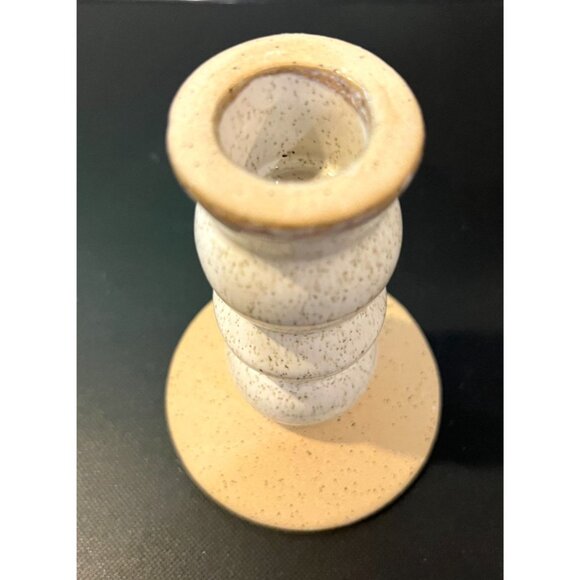 Handmade Pottery Candlestick Holder Cream/Beige Stick Glazed base Unglazed - Picture 3 of 8